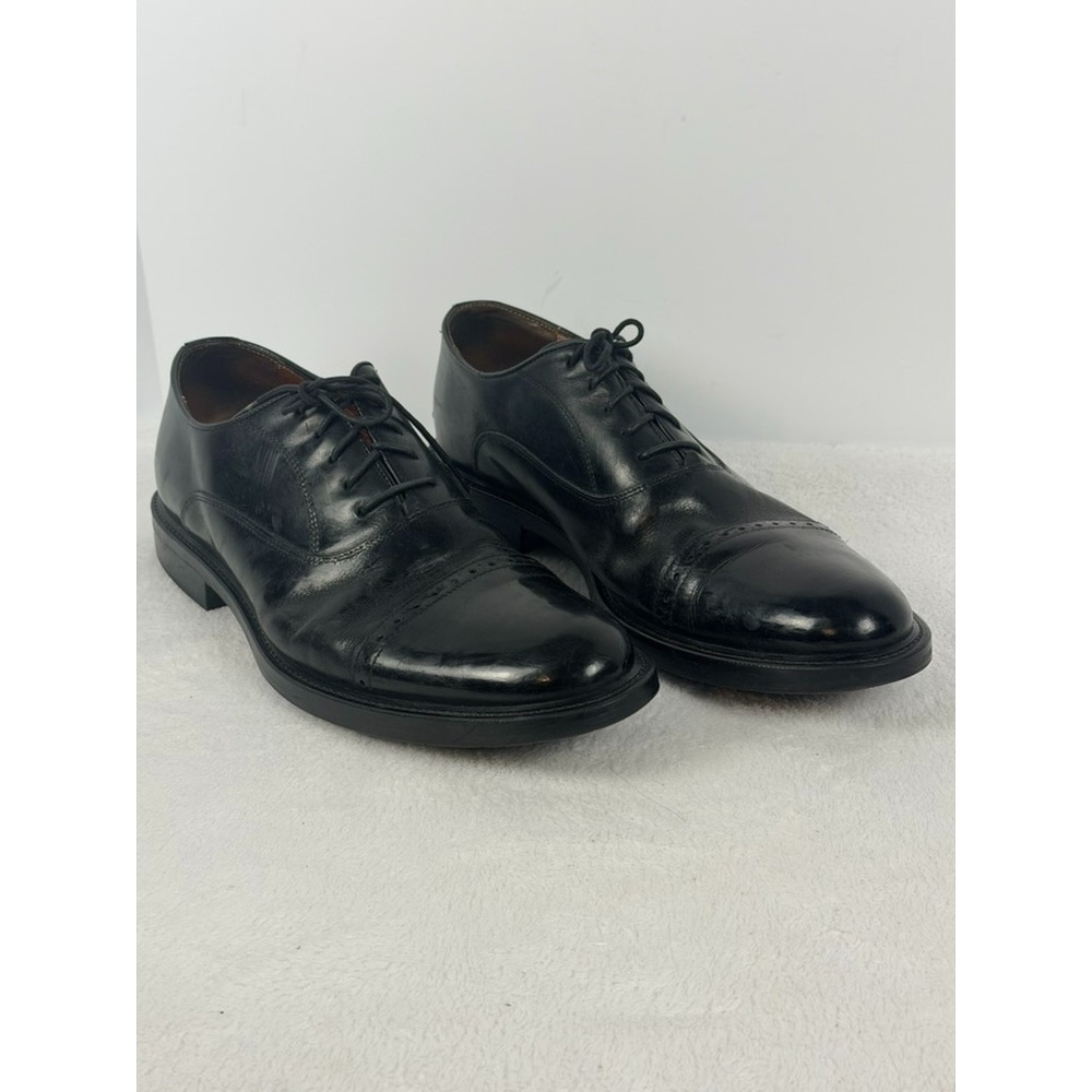 Johnston Murphy Collection Mens 13 M Black Leather Cap Toe Oxfords Italy 17220